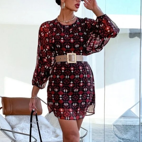 New Zara Geometry print Mini Chiffon Dress - Picture 1 of 13